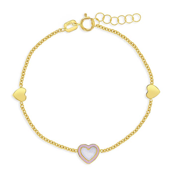 14k gouden 5"- 6" Mother of Pearl Heart armband voor meisjes voor wholesale door In Season Jewelry