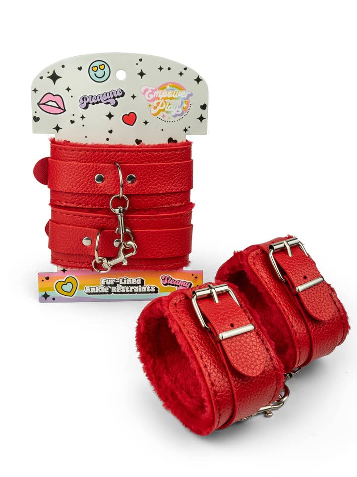 Empower Play™ Fur-Lined Ankle Restraints — Beginner BDSM Restraints (Scarlet Red) for wholesale by Intimita Novelties