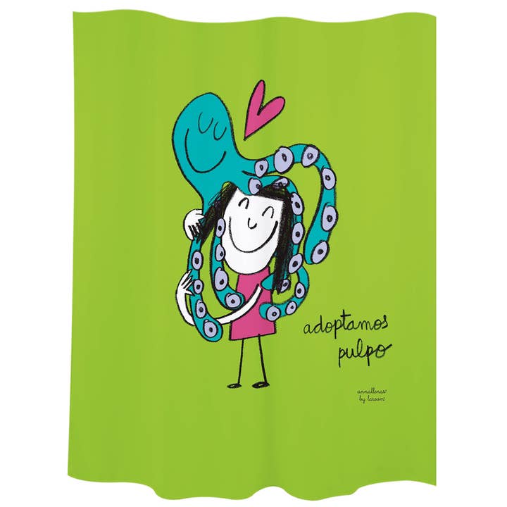 Rideau de bain « We adopt octopus » polyester vert pour la vente par Laroom