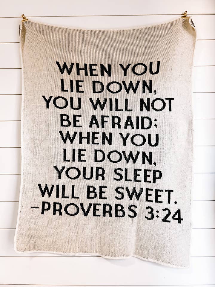Made in the USA | Proverbs 3:24 Block Knit Throw | Natural for wholesale by Modern Burlap