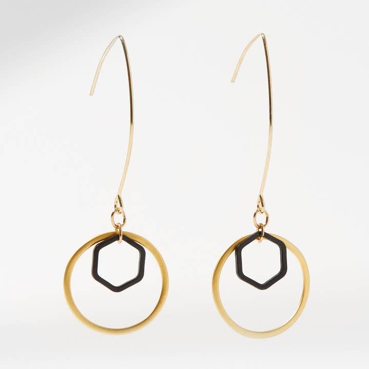 "Le Contour" Black Hexagon Earrings for wholesale by Oh, So Fitting!