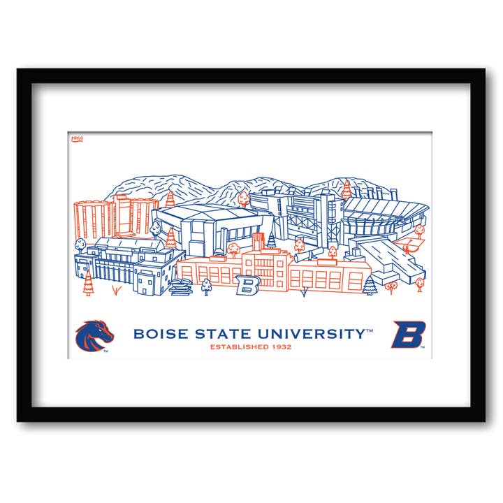 Boise State Broncos Framed Campus Line Wall Art 11" x 14" for wholesale by Indigo Falls