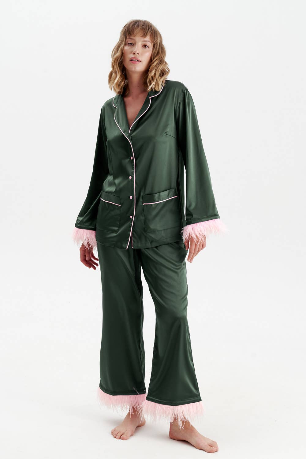 IDENTITY LINGERIE - Wholesale Sleepwear Set - Women's - Satin Feather Silk Pajamas Women Nightwear Long Pyjama Set10