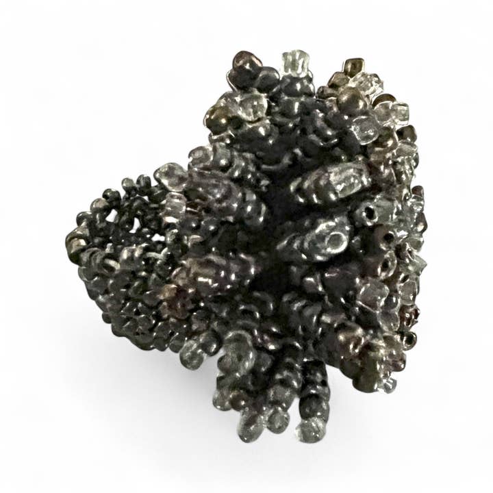 Erik & Mike - Vente Anneau/bague à empiler - Bague en perles de rocaille grand pompon bande élastique étain argenté1