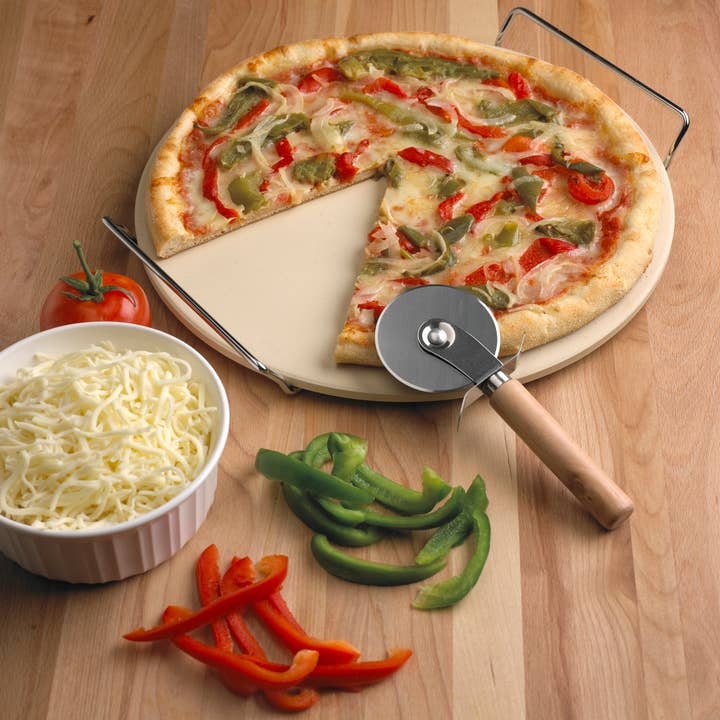Fox Run Brands - Wholesale Pizza Board - Fox Run 12.5" Pizza Stone Set, Rack and Pizza Cutter