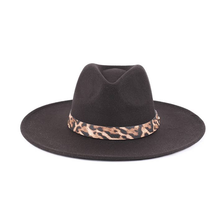 Pink Irene Wholesale - Wholesale Fedora - Women's - FELT FASHION BRIM HAT WITH LEOPARD ACCENT9