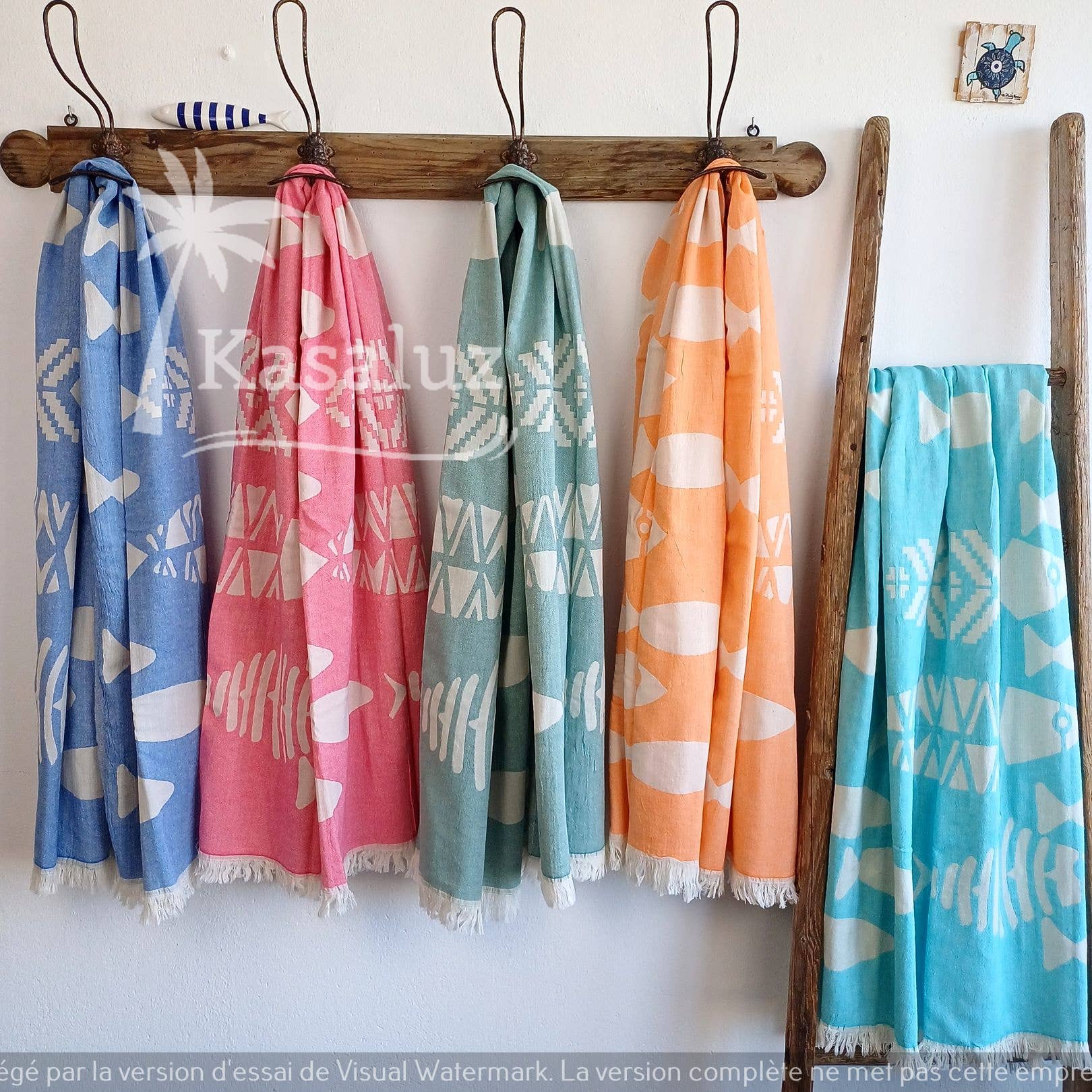 KASALUZ – Engroshandel Strandhåndklæde – Fouta fisk orange jacquard 100 % bomuld3