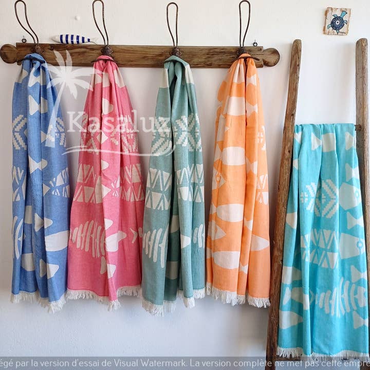 KASALUZ – Engroshandel Strandhåndklæde – Fouta fisk orange jacquard 100 % bomuld3