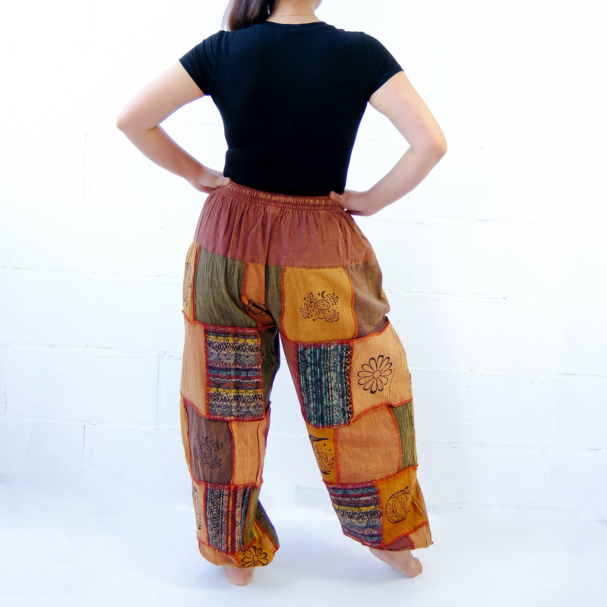 Karma Nepal Crafts – wholesale Pants – Women's – Earth tone Patchwork Tapered Joggers Pant3