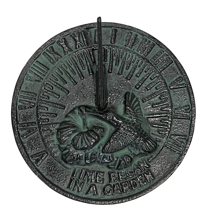 Rome Garden – Großhandel Gartendeko/-schmuck – Kolibri-Sonnenuhr Rom, Gusseisen, 7 1/4 Zoll Durchmesser, #25321