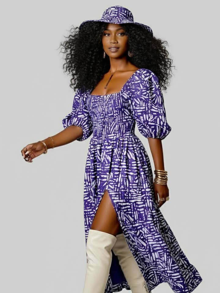 Abito Maxi con Spacco con Set Cappello e Sciarpa SD01 Viola per la vendita all'ingrosso da parte di India Batik