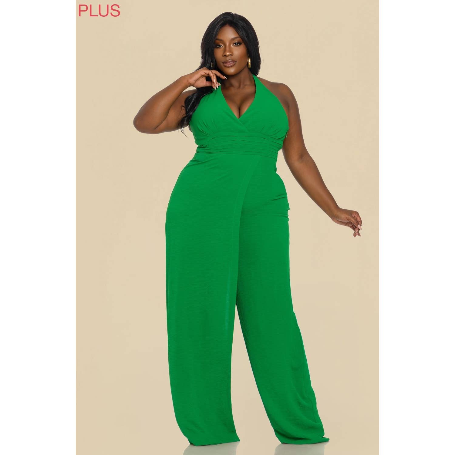 The Sang - Wholesale Jumpsuit - Women's - PLUS SOLID HALTER GATHERED JUMPSUIT6
