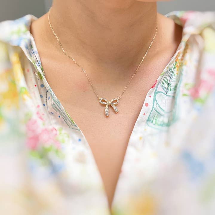 Ellison+Young - Wholesale Pendant/Charm Necklace - Simply Shine Bow Necklace