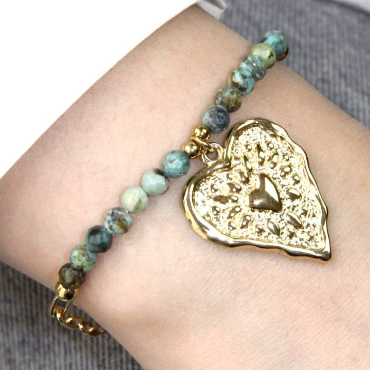 Oclys - Wholesale Charm/Dangle Bracelet - Stainless steel heart bracelet and Venus stones4