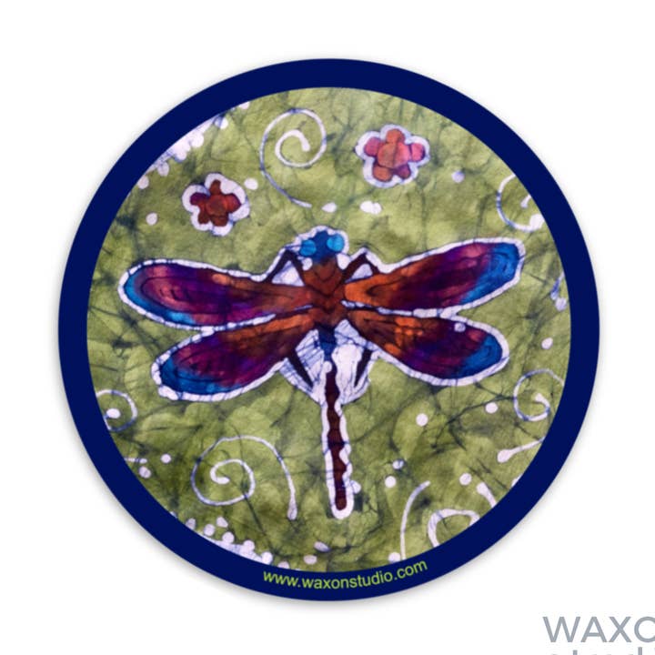 Dragonfly Vinyl Sticker 3” for wholesale by WAXON Batik & Dye Studio