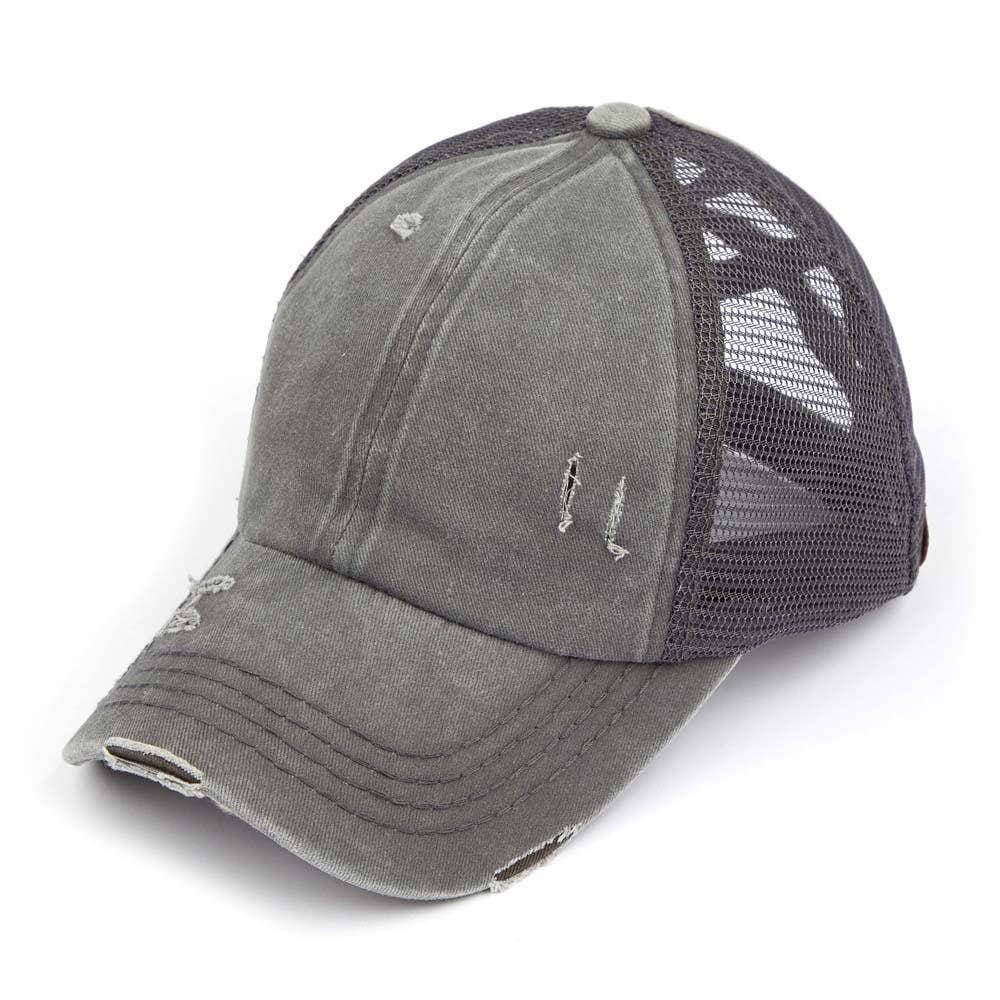 Hana - Wholesale Ponytail Cap - Women's - C.C Washed Denim with Crossed Elastic Band Mesh Pony Cap8