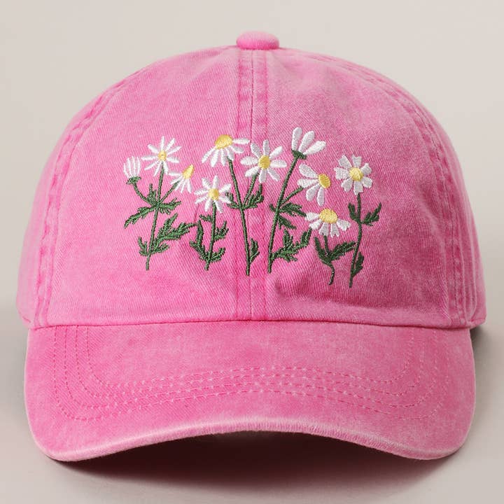 Fashion City - Wholesale Baseball Cap - Unisex - Daisy Bloom Embroidered Cotton Baseball Cap2