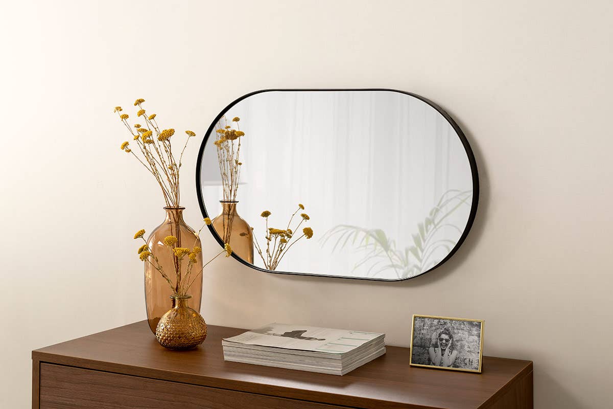 Gdeco - Wholesale Wall Mirror - Black Oval Mirror 74*44*4 Cm2