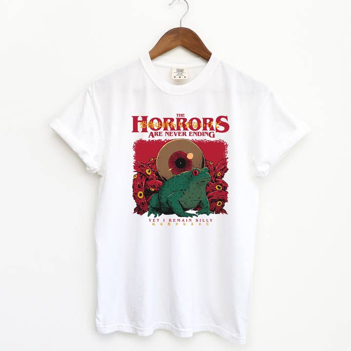 Blue Giraffe Inc - Wholesale Screen Printed T-Shirt - Women's - Horrors Are Never Ending Yet I remain Silly T-Shirt