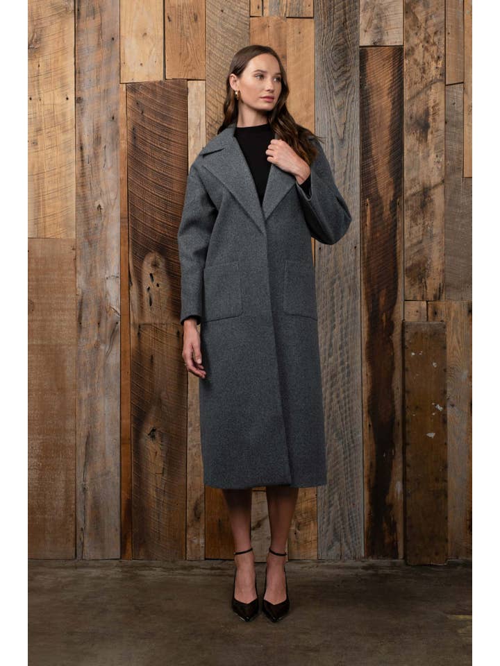 The Workshop Studio - Wholesale Coat - Women's - LONGLINE SOLID BUTTON CLOSURE COAT