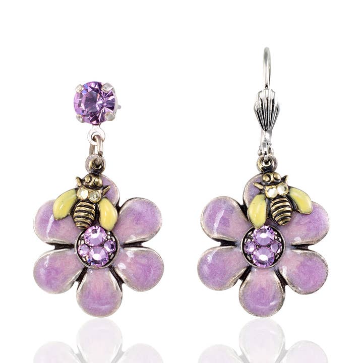 Lavendelblume mit bestäubender Biene Kristall-Ohrring-Anhänger für den Großhandel von Anne Koplik Designs, Inc.