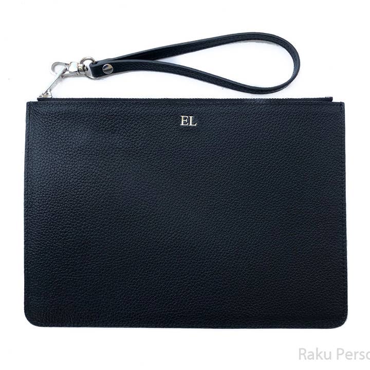 rakupersonalized - Vente Pochette – femme - Sac cosmétique d'embrayage de demoiselle d'honneur personnalisé, Pochette de maquillage en cuir bleu marine pour demoiselle d'honneur, Pochette personnalisée de sac de poignet bleu marine