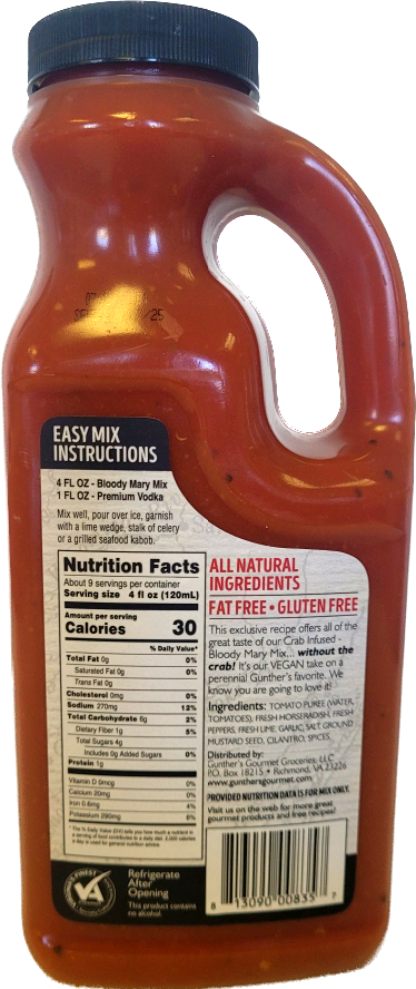 Gunther's Gourmet Groceries, LLC - Wholesale Cocktail Mix/Syrup - Chesapeake Bay Bloody Mary Mix - FAMILY SIZE1