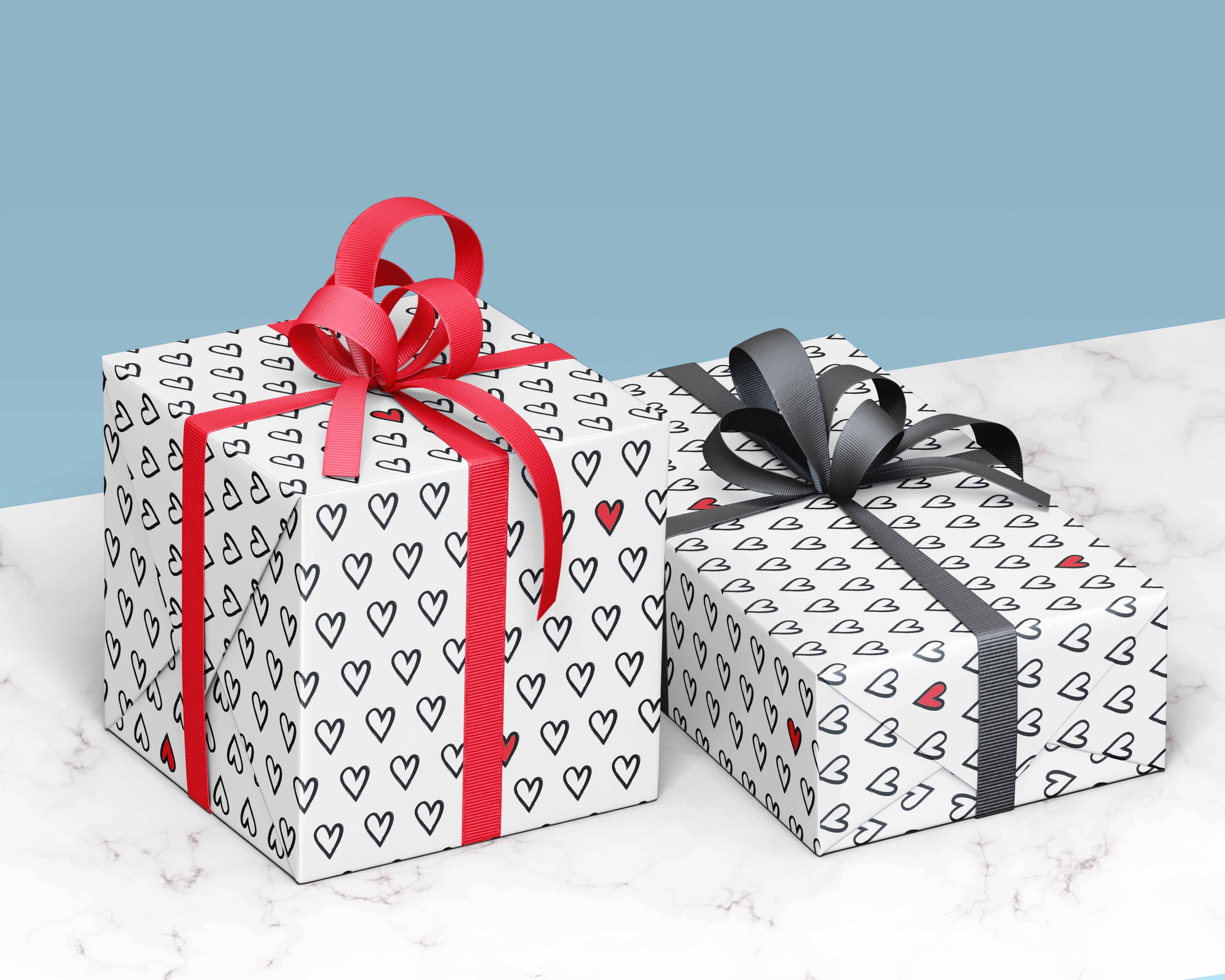 deleco - Vente Feuille de papier cadeau - Feuilles de papier d'emballage écologique Modern Love Heart1