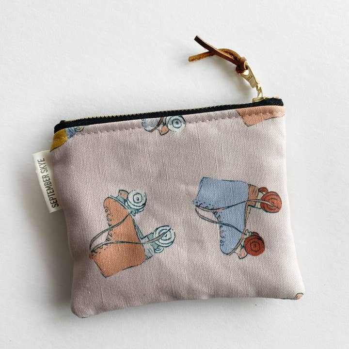 Small square pouch in blush roller-skate for wholesale by September Skye Bags & Accessories
