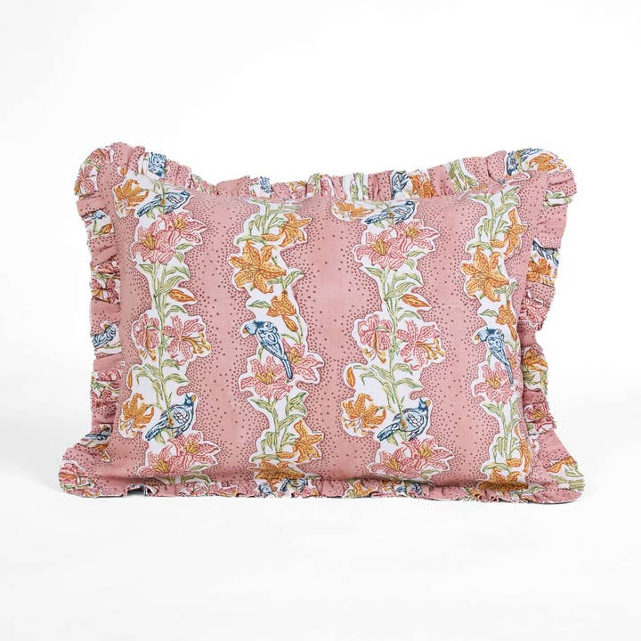 BLOCK-PRINTED RUFFLED CUSHION COVER - ROSE MEHER for wholesale by Craft Boat