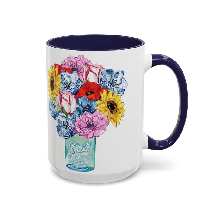 Blue Cava - Wholesale Coffee Mug - Spring Floral Mason Jar Two Tone Ceramic Mug - 11 oz & 15 oz14