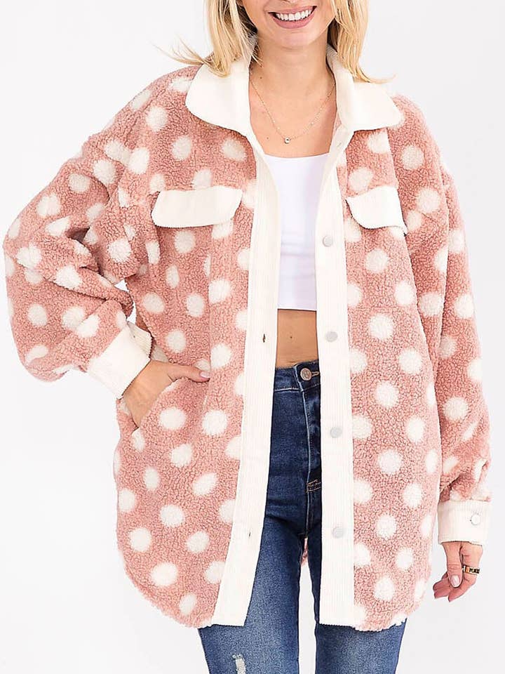 BUTTON CLOSURE FRONT POCKETS POLKA DOTS JACKET for wholesale by ROUSSEAU