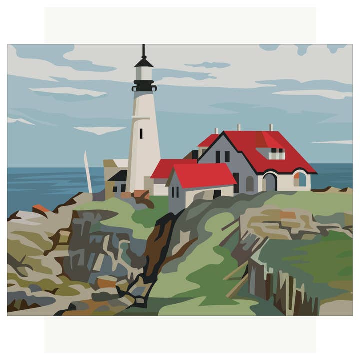 5'' x 7'' Paint By Number Portland Head Lighthouse Greeting Card for wholesale by Fridgedoor