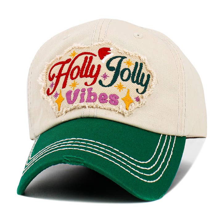 Sensibling Corp. - Wholesale Baseball Cap - Women's - HOLLY JOLLY Vibes Message Embroidered Christmas Vintage Baseball Cap4