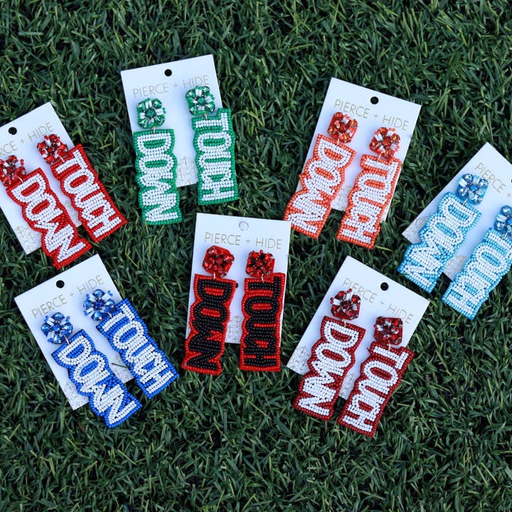 Pierce + Hide - Wholesale Dangle Earrings - Custom Beaded Touch Down Earring| Game Day Earrings| Football6