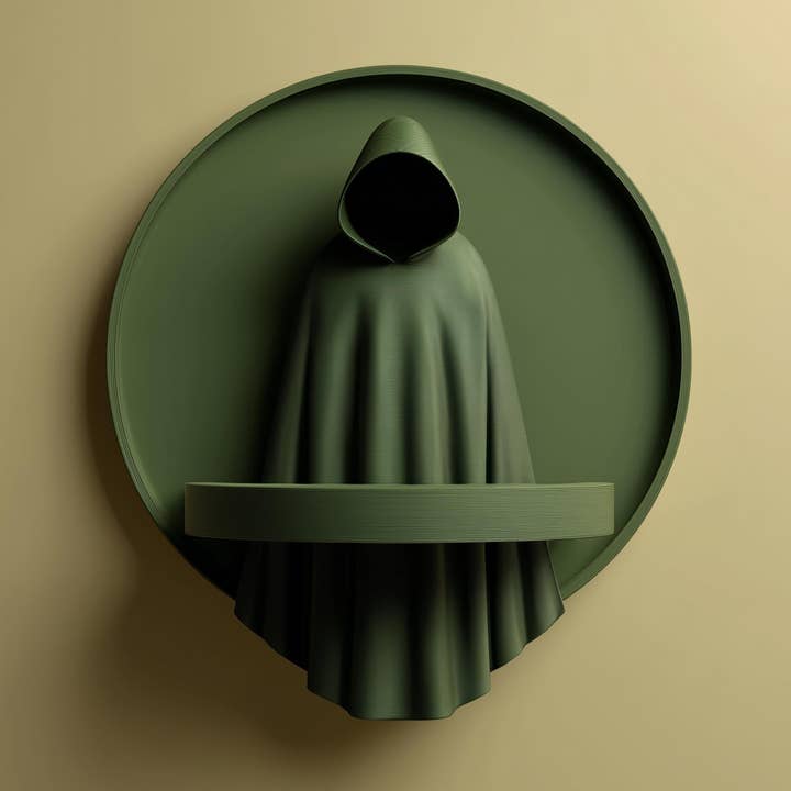 3D Printed Wall Mounted Hooded Figure Shelf | 3D Printed Sculptural Wall Decor Shelf |Minimalist Dark Fantasy Art Shelf for Modern Interiors for wholesale by Decords