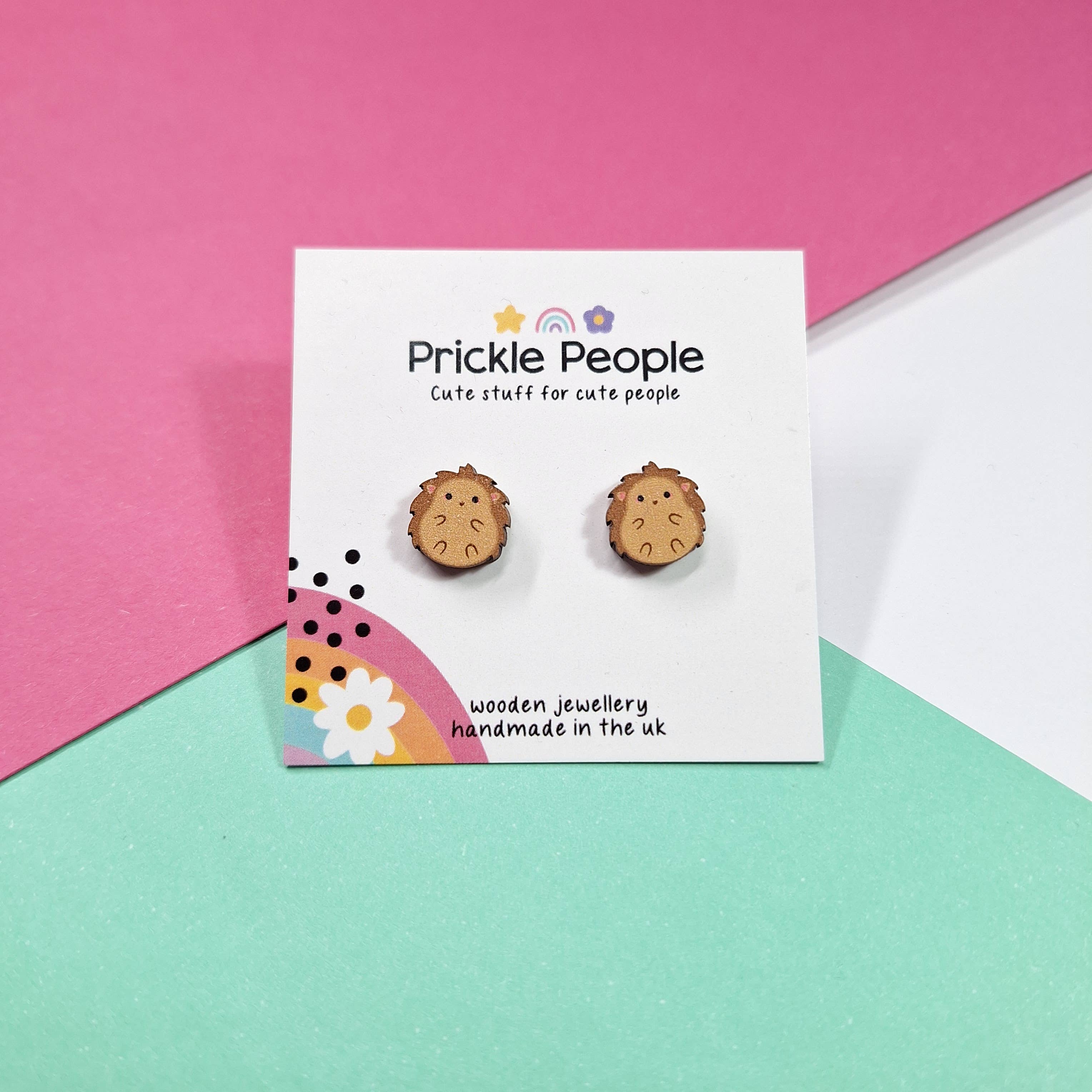 Prickle People - Wholesale Stud/Post Earrings - Hedgehog Stud Earrings Handmade Eco Wood2