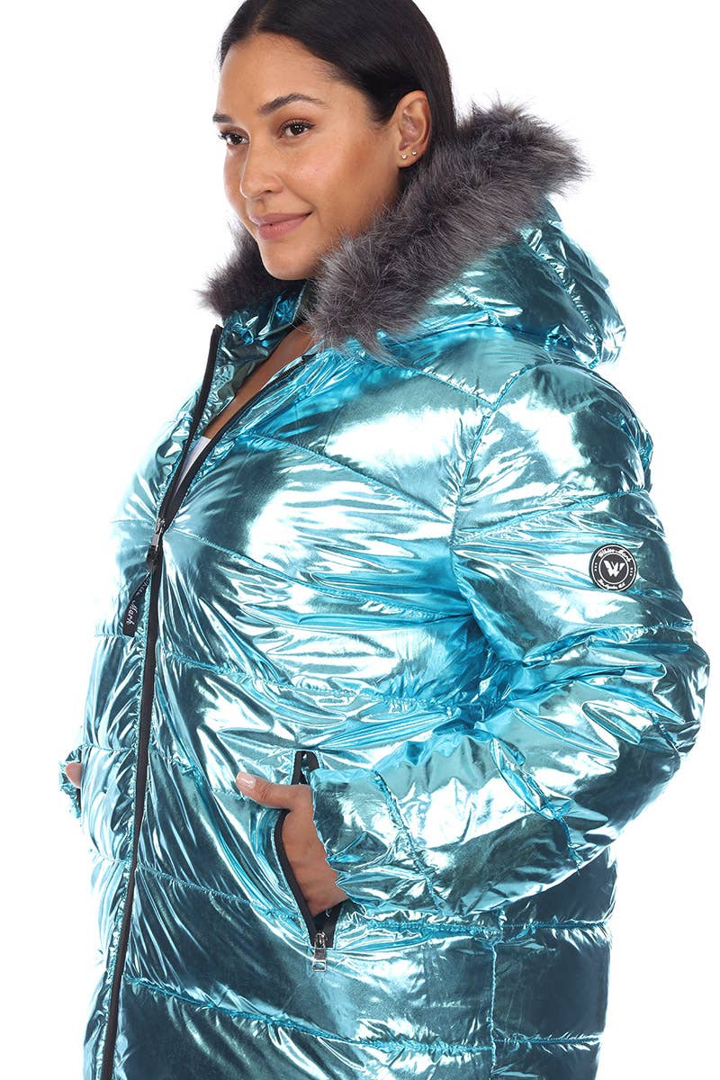 WHITE MARK - Vente Manteau – femme - Doudoune métallisée grande taille avec capuche10