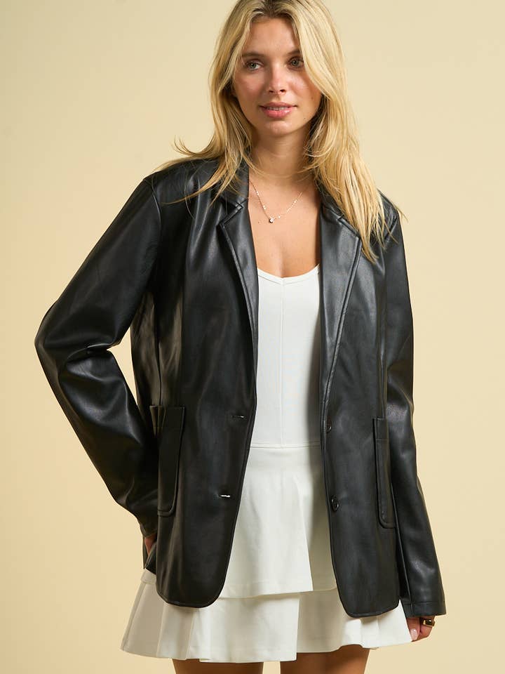 2487- TAILORED COLLAR FAUX LEATHER JACKET for wholesale by ANWND
