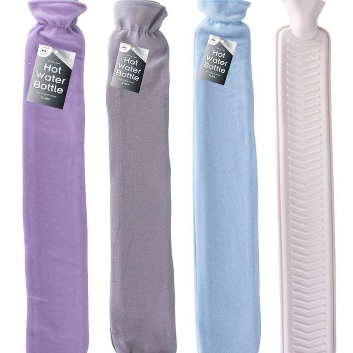 Generise 2 Litre Extra Long Hot Water Bottle & Fleece Cover 75cm x 11cm (Random colour Blue, Purple or Light Grey) for wholesale by My Wholesale Warehouse