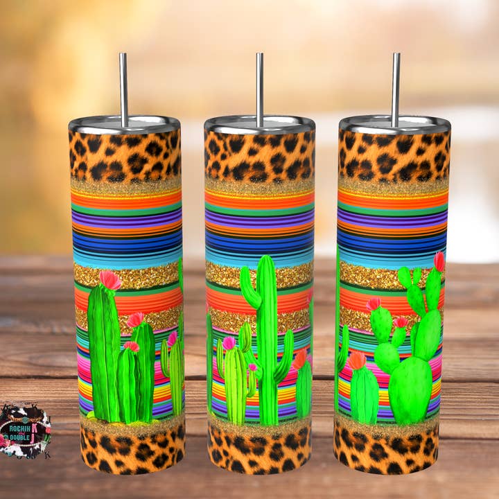 Bicchiere a forma di cactus con stampa leopardata per la vendita all'ingrosso da parte di Rockin K and Double J