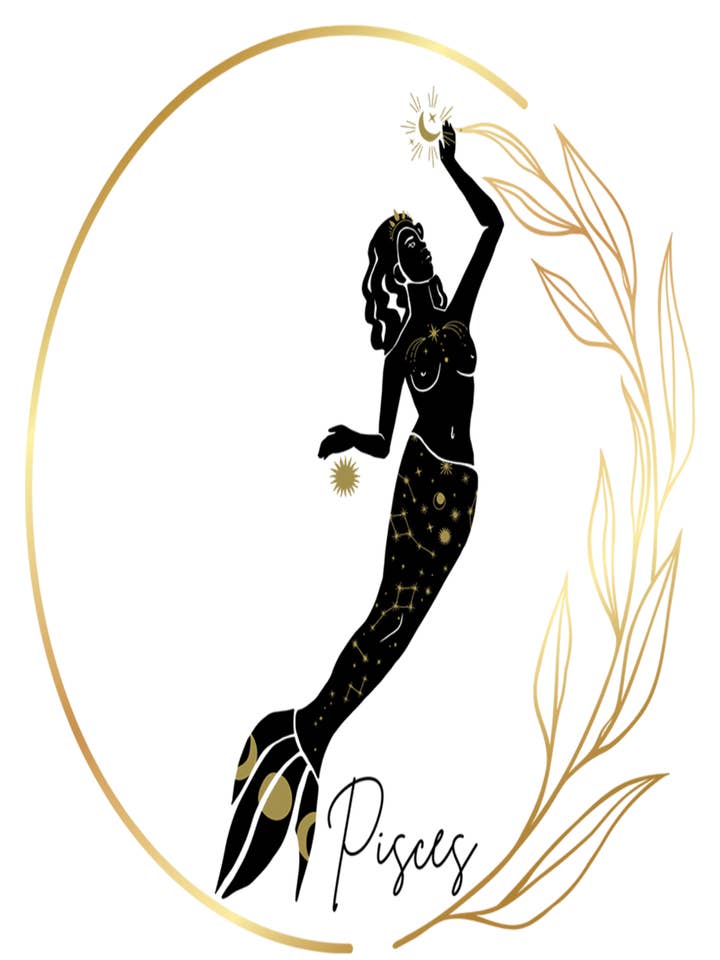 FISCES GOLD LEAF TIERKREISZEICHEN MÄDCHEN 8x10 KUNSTDRUCK für den Großhandel von Crow's Tourmaline