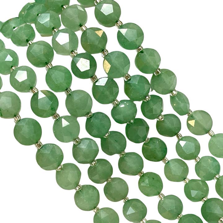 TRIVENI USA INC - Wholesale Beads - 10mm Green Aventurine Gemstone Faceted Coin Beads Strands4