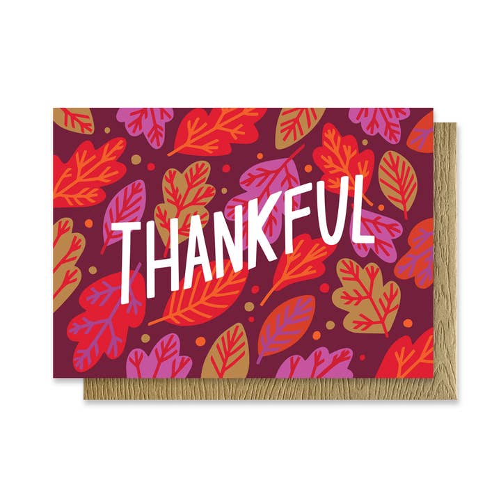 Thankful Leaves Mini Card for wholesale by Paper Parasol Press
