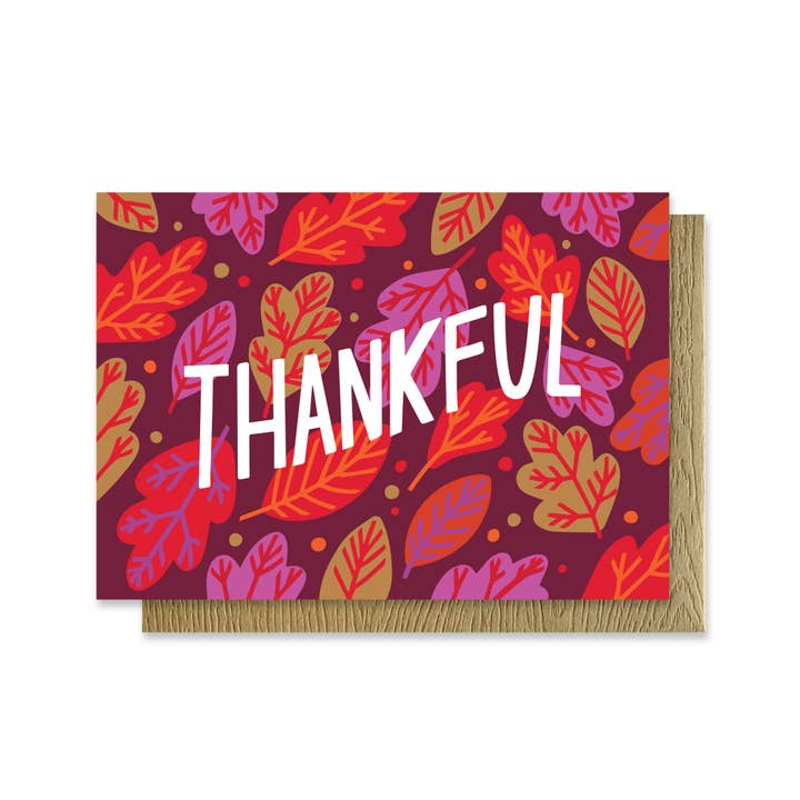 Thankful Leaves Mini Card for wholesale by Paper Parasol Press