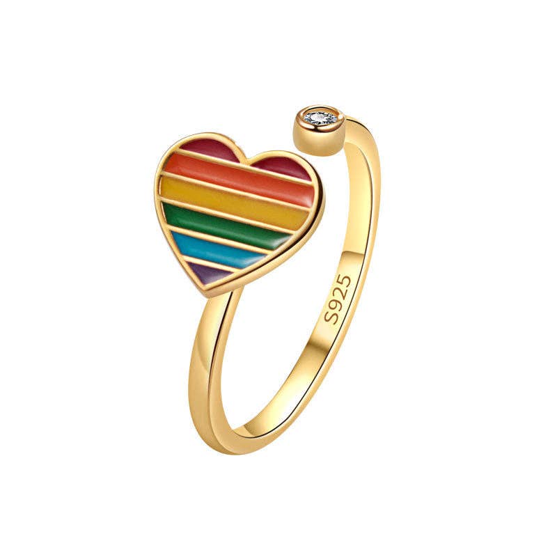 Perimade & Co. LLC - Wholesale Band/Stacked Ring - Rainbow Heart Fidget Spinner Ring in 925 Sterling Silver3
