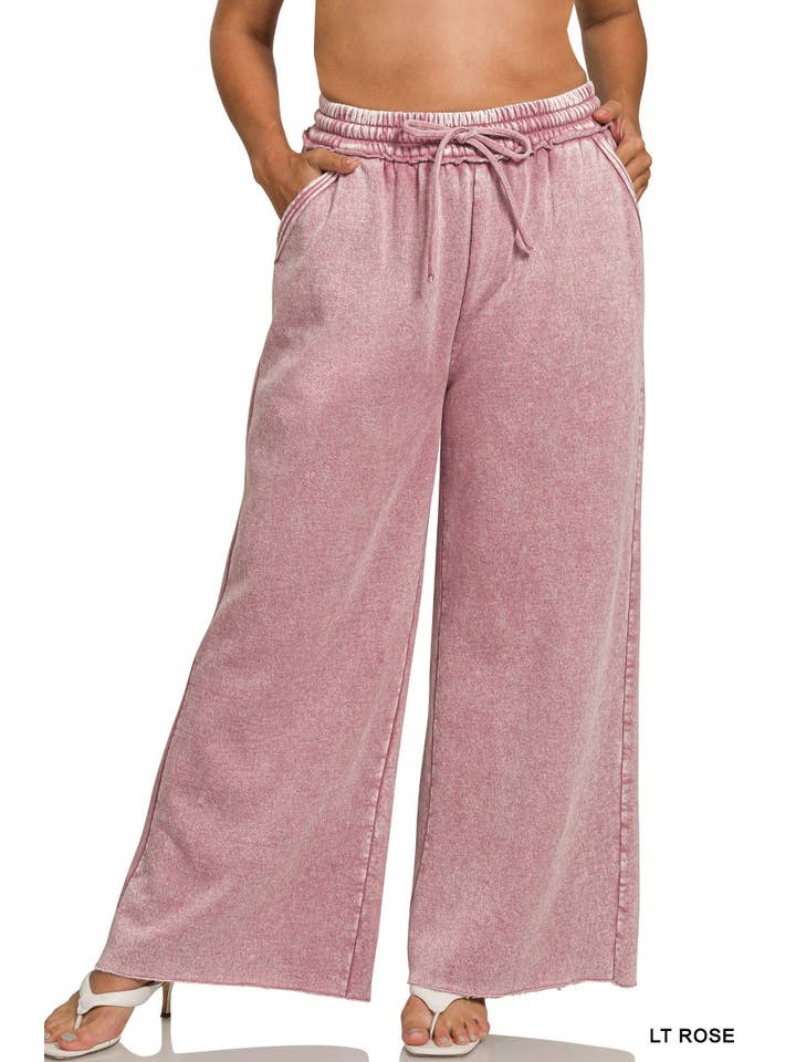 Vanilla Monkey - Vendita all'ingrosso Pantalone - Donna - Pantaloni della tuta palazzo in pile lavaggio acido con tasche Plus4