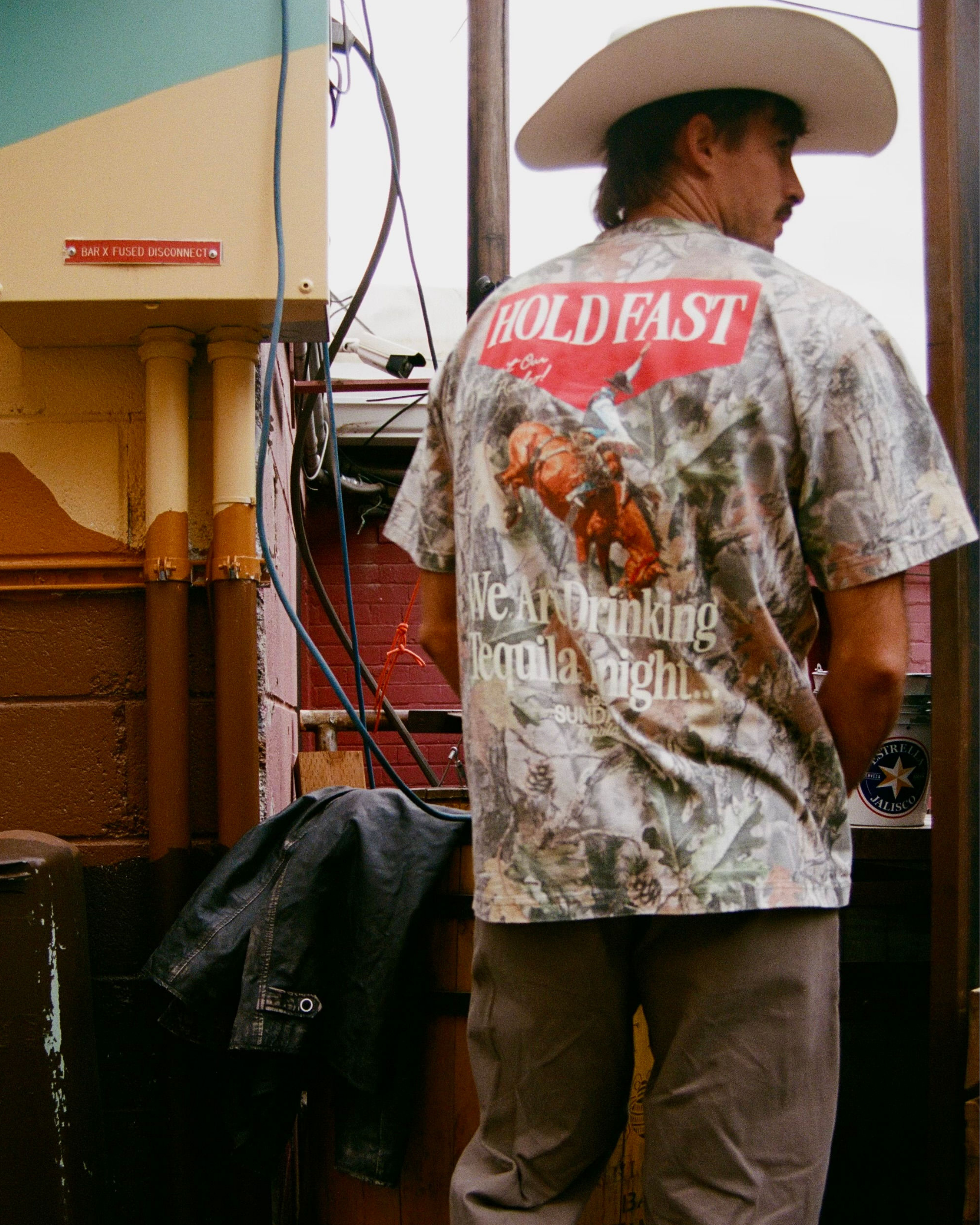 Los Sundays Tequila - Wholesale Screen Printed T-Shirt - Unisex - The Hold Fast Tee - Camo/White1