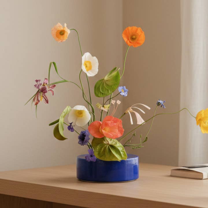 Ikebana Vase in Blue Cobalt - Handcrafted Ceramic Vase for wholesale by Dweller Studio