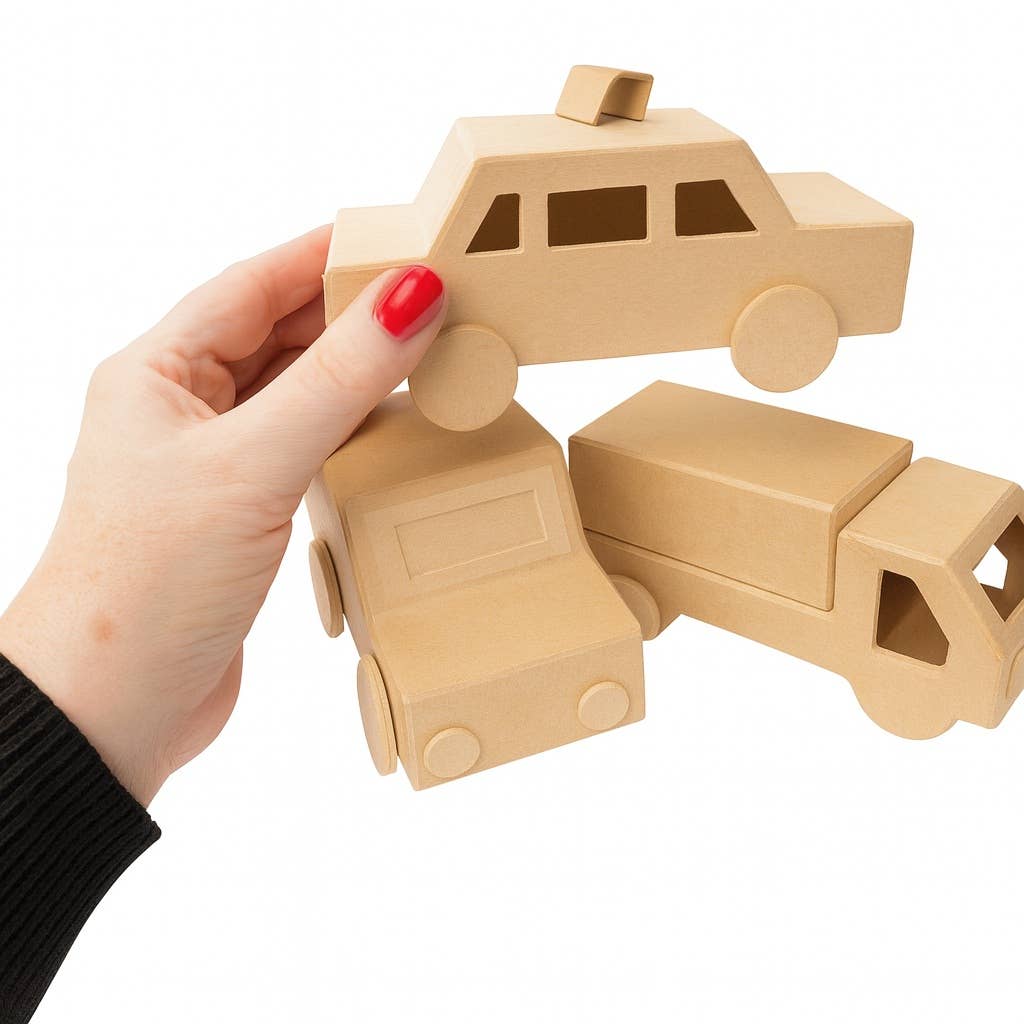 Factory Direct Craft - Wholesale Paper Mache - Set of 3 Paper Mache Taxi Car and Trucks1